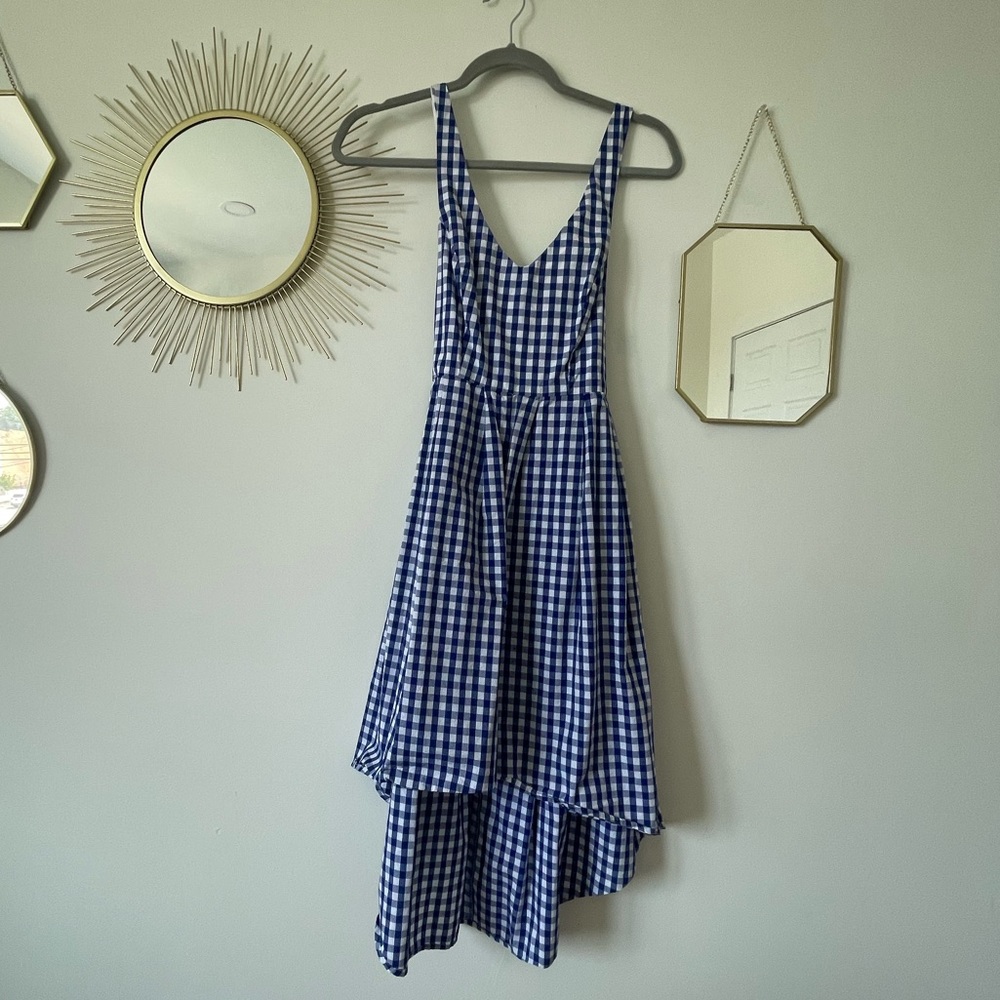 Blue gingham high-low dress